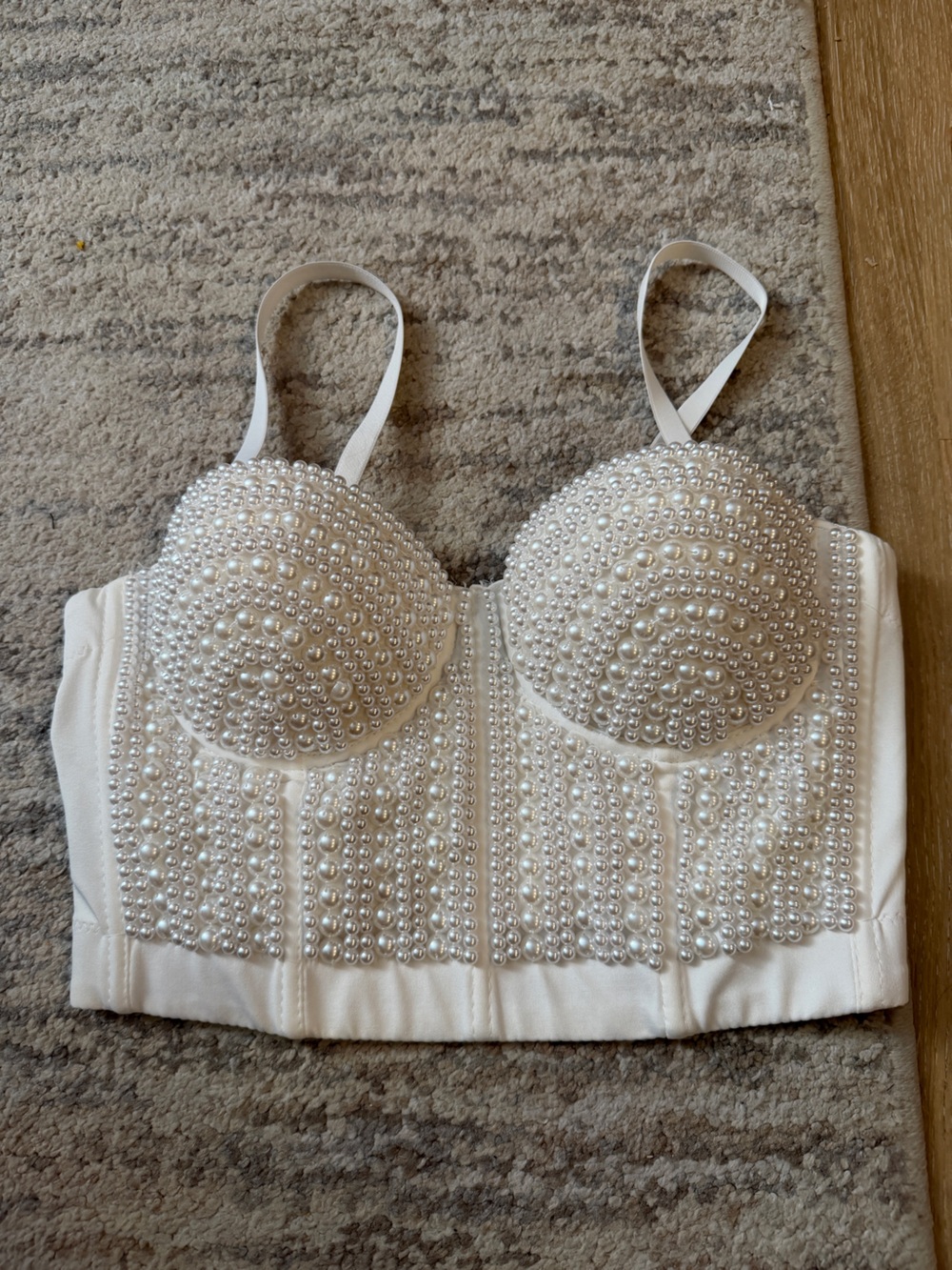 Pearl-Embellished White Corset Top